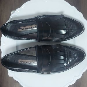 Tamaris black croc embossed loafers size 38
